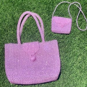 Pink crystal bead purse + free mini purse